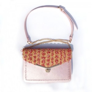 HD0823--Pink Straw Weaving And PU Leather Women Fashion Crossbody Bag