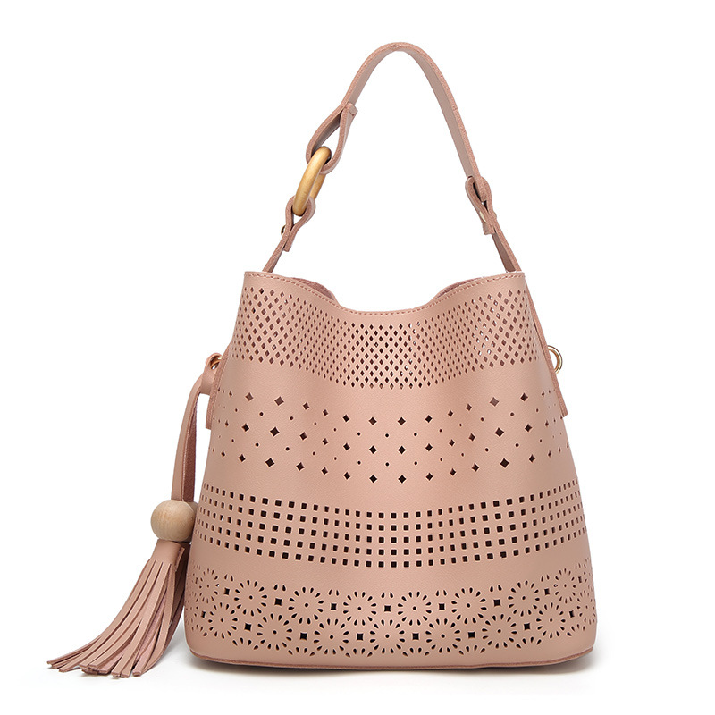 Wholesale Hollow Out Single layer PU Leather Shopping Bag With Tassels