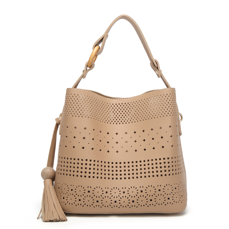 Wholesale Hollow Out Single layer PU Leather Shopping Bag With Tassels